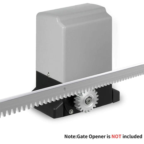 Galvanized Steel Gear Rack Set for Sliding Gates, 8mm Thick, shown with gate system, without gate opener, weather resistant