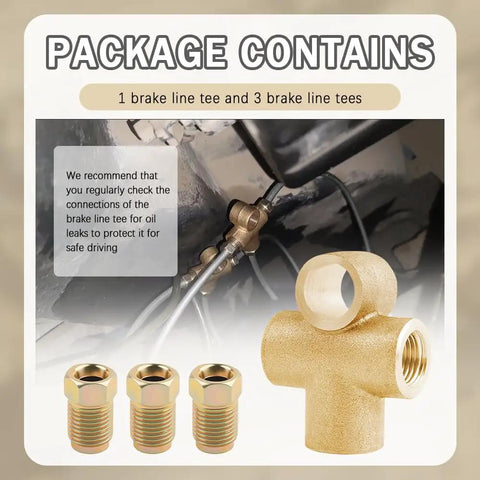 3/16 Brake Line Tee T Shape 3 Way Union Kit With Inverted Brake Line Fittings Universal Brakes Line Union Replacement For 3/16in Pipe No Hassle Install Car Accessory, gold 3-way copper-iron tee with 3 fittings