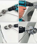 Portable Drill Powered Metal Cutter Attachment For Drills Plate And Sheet Metal Nibbler Double Headed Power Shears in use