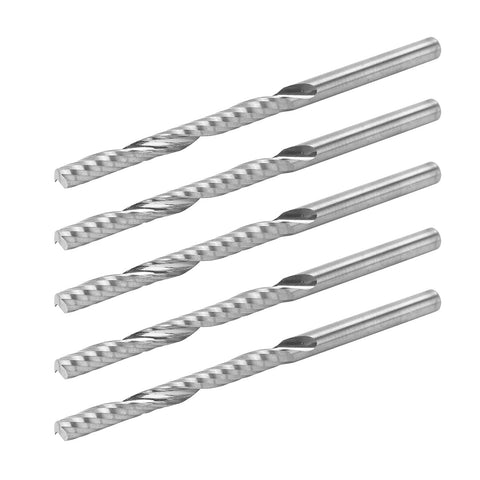Five tungsten steel CNC end mills with single-flute spiral, 3.175x3.175x32x55mm for wood carving.