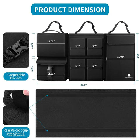 Hanging Car Trunk Organizer With Cooler And Large Pockets Waterproof Cargo Storage For Jeeps And SUVs dimensions layout