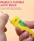 Person using a Senior Friendly Automatic Needle Threader Set for Sewing Machines, Lightweight Plastic Auto Threader Tool, showing one touch threading.