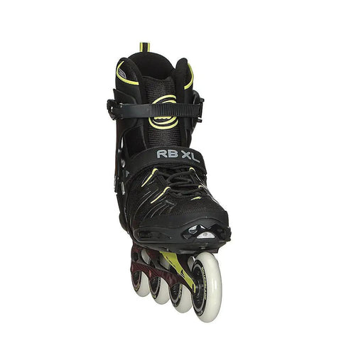 Black and lime XL Men's Fitness Inline Skates With Beefy Shell And Cushy Liner, Size 14 to 17.5, front view