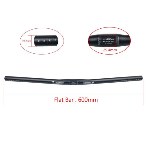 Lightweight 25.4mm Aluminum MTB Handlebar 600mm Long, Flat Or Rise Bar For Mountain Bike, 6061 Alloy, Matte Black Finish
