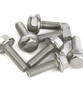 Durable Stainless Steel A2 70 M6 Flanged Hex Head Bolts DIN 6921, 10mm length, shown in a pile