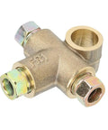 Heavy Duty Three Way T Shape Brake Line Tee Brass Union With Three Male Nuts Fits Three Sixteen Inch Pipe M10 Threading close-up view