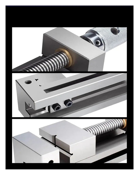 Precision Right Angle Vise Built Tough With Quenched Steel For Cnc And Grinding Work Clamps close-up of components and threaded drive.
