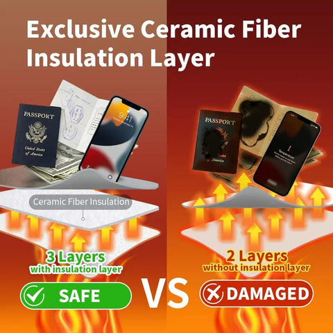 Comparison showing document safety with heavy duty fireproof document bag for home use insulated and water resistant safe box.