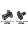 4mm Ball Head Rivet Set With Screws, 20 Pack Round Button Nipple Rivets For DIY Leather Craft Handbags And Belts, Metallic Black