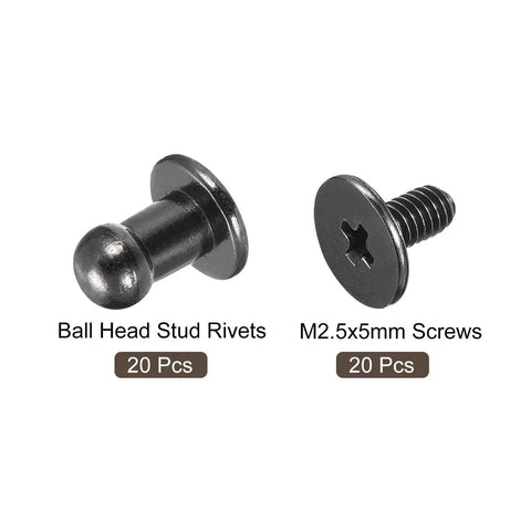 4mm Ball Head Rivet Set With Screws, 20 Pack Round Button Nipple Rivets For DIY Leather Craft Handbags And Belts, Metallic Black