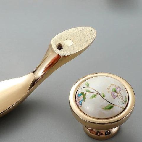Ceramic Door Knobs Set, 2 Pcs Retro Furniture Handle, Vintage Antique Drawer Pulls Cupboard Knob, Cabinet Pull Handles, Zinc Alloy With Ceramic Accent, 3-3/4 Inch Hole Centers shown together on a surface.