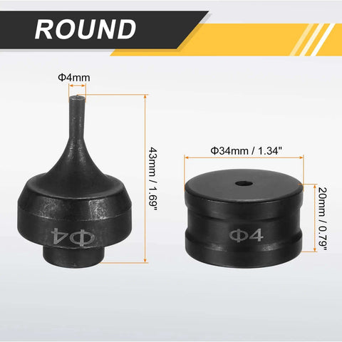 Beefed Up Heavy Duty Hydraulic Hole Punch Die Set 4mm Round Hole For CH-60 Electric Punching Machine, 40Cr Steel, Black Finish