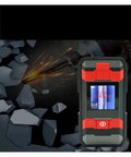 Professional Digital Wall Scanner And Stud Finder With Pinpoint Live Wire Detection on a broken concrete background.