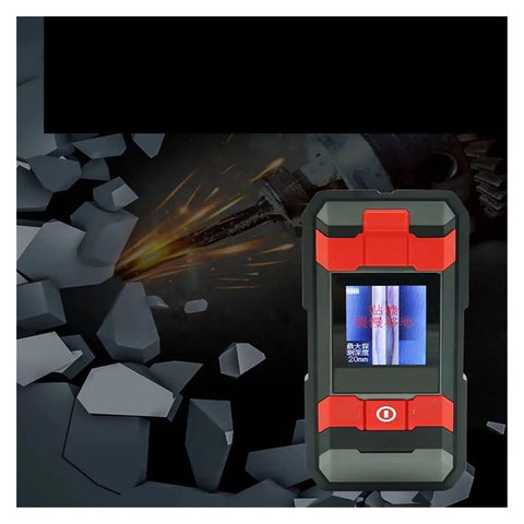Professional Digital Wall Scanner And Stud Finder With Pinpoint Live Wire Detection on a broken concrete background.