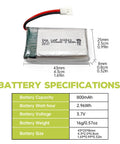Specifications of Six Pack 3.7V 800mAh 25C LiPo Batteries With Molex Plug And All In One 6in1 Charger For WLtoys SYMA Drones.