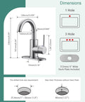 Diagram showing dimensions of Single Handle Swivel Spout Bathroom Sink Faucet With Pop Up Drain Overflow And Flexible Supply Hose