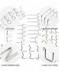 Heavy Duty Metal Shelf Hooks 50 Pack For Pegboard Displays, assorted silver hooks and brackets for organizing tools, 9.8 x 3.9 x 1.2 in