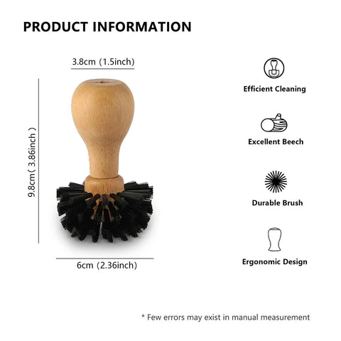 58mm Portafilter Cleaning Brush For Espresso Machines Pro Barista Tool With Arc Bristle Design and beech wood handle