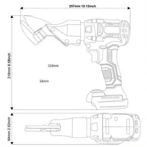 Cordless Brushless Metal Shear 18V Tool Only For Heavy Duty Cutting Metal Iron Stainless Steel Carpet And Cardboard Variable Speed No Cord Hassle Battery Not Included dimensions diagram