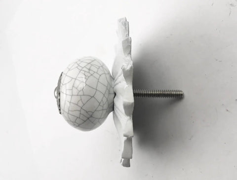 Heavy Duty White Decorative Metal Back Plate For Cabinets And Drawers shown from the side with decorative knob and screw.