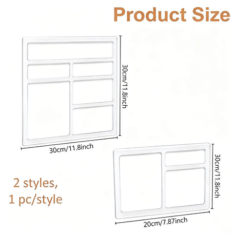 Knockout Acrylic Valet Tray Router Templates With Three And Six Pockets For Smooth Woodworking and Quick Inlay Work No Sweat Setup guarantees a Tight Fit Every Single Time, showing sizes 30x20 cm and 30x30 cm.