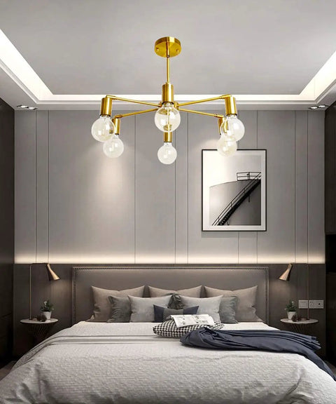 6 Light Sputnik Chandelier In Modern Gold Brushed Brass Mid Century Pendant Light Semi Flush Mount Rotatable 180 Degree Lamp Cups For Dining Kitchen Living Room Bedroom Lighting