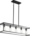 Farmhouse Kitchen Island Light With Black Matte Finish, Modern Industrial Five Light Linear Pendant Fixture showcased from front view