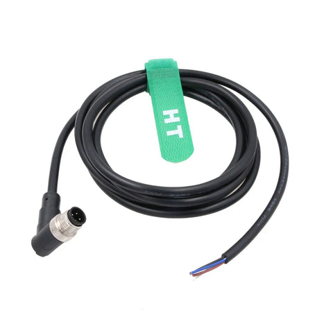 Pro Grade 4 Pin M12 A Coded Actuator Sensor Cable With Right Angle Male To Flying Leads, coiled with green HT strap