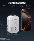Slick 200W Car Power Inverter With Four Usb Ports And Dual Ac Outlets Transforming 12V Dc Into 110V Ac No Sweat Setup For Laptops Cpaps Game Consoles And Tailgate Parties White shown beside a cellphone for size reference.
