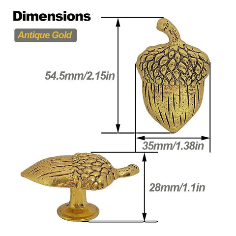 Image of Acorn Drawer Knobs 4 Pack Zinc Alloy Cabinet Knobs Vintage Hardware Antique Gold Finish for dressers with size dimensions.