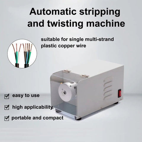 Automatic Wire Twisting Machine For Cables 1.2 To 3.6 mm With Peeling Stripping Cutting Tool Aluminum Alloy Head Heavy Duty Workhorse Frame Bench Mounted Easy Adjustable Diameter For Quick Clean Precise Wire Prep.