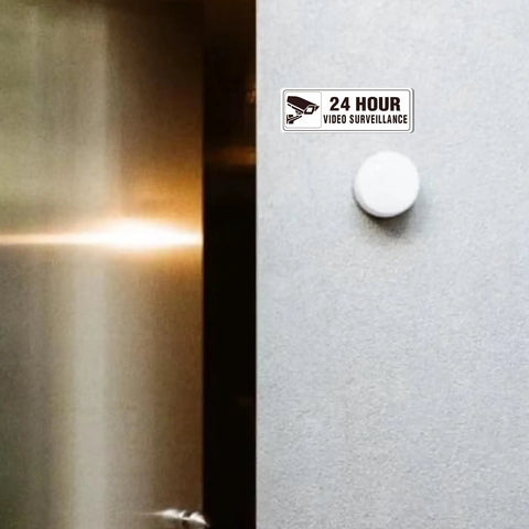 24 Hour Video Surveillance Sign 9x3 Inch Aluminum Silver Self Adhesive Metal Door Wall Sign Waterproof 4 Pack for Business on wall next to door