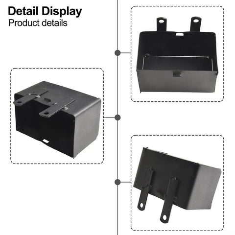 Heavy Duty Beefy Battery Storage Box For 50Cc 70Cc 110Cc 125Cc Atv Quad Dirt Bike Trail Riding Off Road Knockout Impact Protection Mount Case 4 8 X 2 76 Inches showing multiple angles of the rugged steel design.