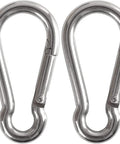 Front view of two 3.5-inch silver steel carabiners with spring-loaded gates, 2-pack.