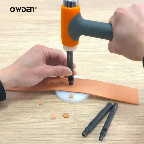 Ultra Slim Leather Hole Punch Kit For Belts And Watch Straps 13 Piece Set From 1mm To 12mm Precise Punch Sizes in use on leather