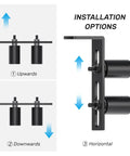 Installation options for Heavy Duty Slide Gate Guide Roller 3 Inch With L Shaped Rear Post Bracket showing vertical and horizontal positions.