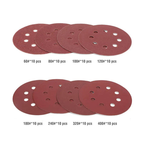 5 Inch 8-Hole Sanding Disc Set With Hook And Loop Includes Grits 60 80 100 120 180 240 320 400 For Random Orbital Sander