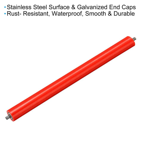 Polyurethane Coated Conveyor Roller 2 Inch Diameter And 24 Inch Length With Galvanized End Red Finish Heavy Duty Industrial Replacement Part