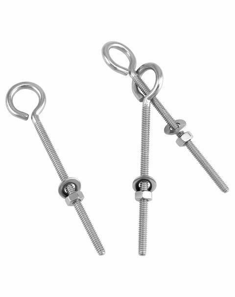 Ten Pack Eye Bolts One Quarter Inch By Four Inch Stainless Steel With Nuts For Hanging Or Securing Cables Outdoor Ready Durable Heavy Duty Hardware