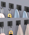 Heavy Duty J Shape Towel Hooks 6 Pack Black Aluminum Self Adhesive Wall Mounted Coat Robe Hooks with towels and sponges
