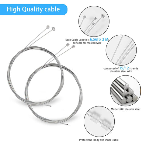 Universal 2M Bike Brake And Gear Shifter Cable Set with stainless steel brake and shifter cables for MTB, 2m, easy install.