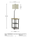 Do It All Metal Floor Lamp And End Table With Built In Surface And Two Fixed Storage Shelves Industrial Casual Black Finish Perfect Living Room Light Side Table And Easy Organizer, dimensions shown