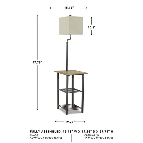 Do It All Metal Floor Lamp And End Table With Built In Surface And Two Fixed Storage Shelves Industrial Casual Black Finish Perfect Living Room Light Side Table And Easy Organizer, dimensions shown