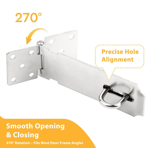 2 Pack 5 Inch Stainless Steel Door Hasps And Latches With Extra Thick Hinge Locks Brushed Finish showing 270-degree rotation