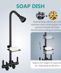 Outdoor Shower Kit With 3 Inch Center Faucet System, Exposed Shower With Two Handles, Matte Black, Soap Dish Detail