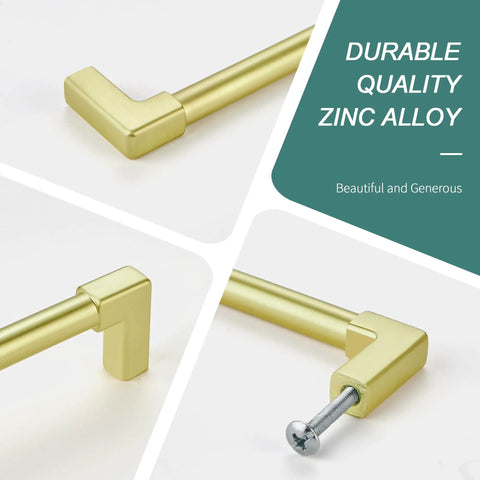 Close-up of 10 Pack 5 Inch Brushed Gold Cabinet Pulls Solid Zinc Alloy Kitchen Handles with screws for easy install