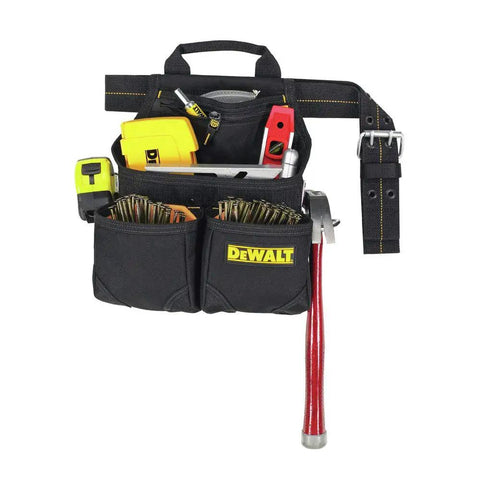 Rugged Framing Tool Bag With 12 Pockets Steel Hammer Holder Tape Measure Clip 5 Main Pockets Inner Flat Pocket For Nails And Parts