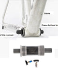 Square Taper Bike Bottom Bracket 68mm Shell 118mm Upgrade For Road And Mountain Bikes with frame and crankset shown
