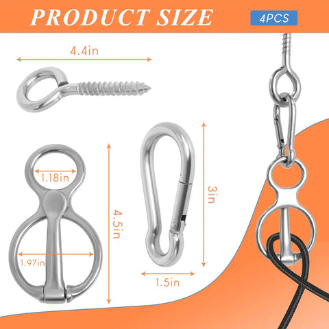 Horse Tie Ring Upgrade Four Pack Horse Tack And Training Gear 304 Stainless Steel with eye bolt and snaps dimensions