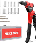 Heavy Duty Pop Rivet Gun Tool Kit With 360 Degree Swivel Head For Tight Spaces Includes 200 Aluminum Rivets, 4 Drill Bits, 4 Nosepieces